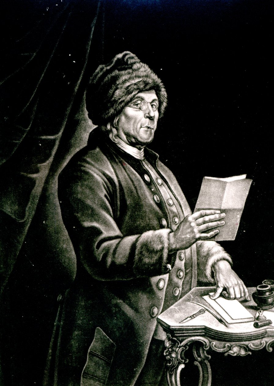 Retrato de Benjamin Franklin, 1777 (lito) (foto bw) de Charles Nicolas II Cochin