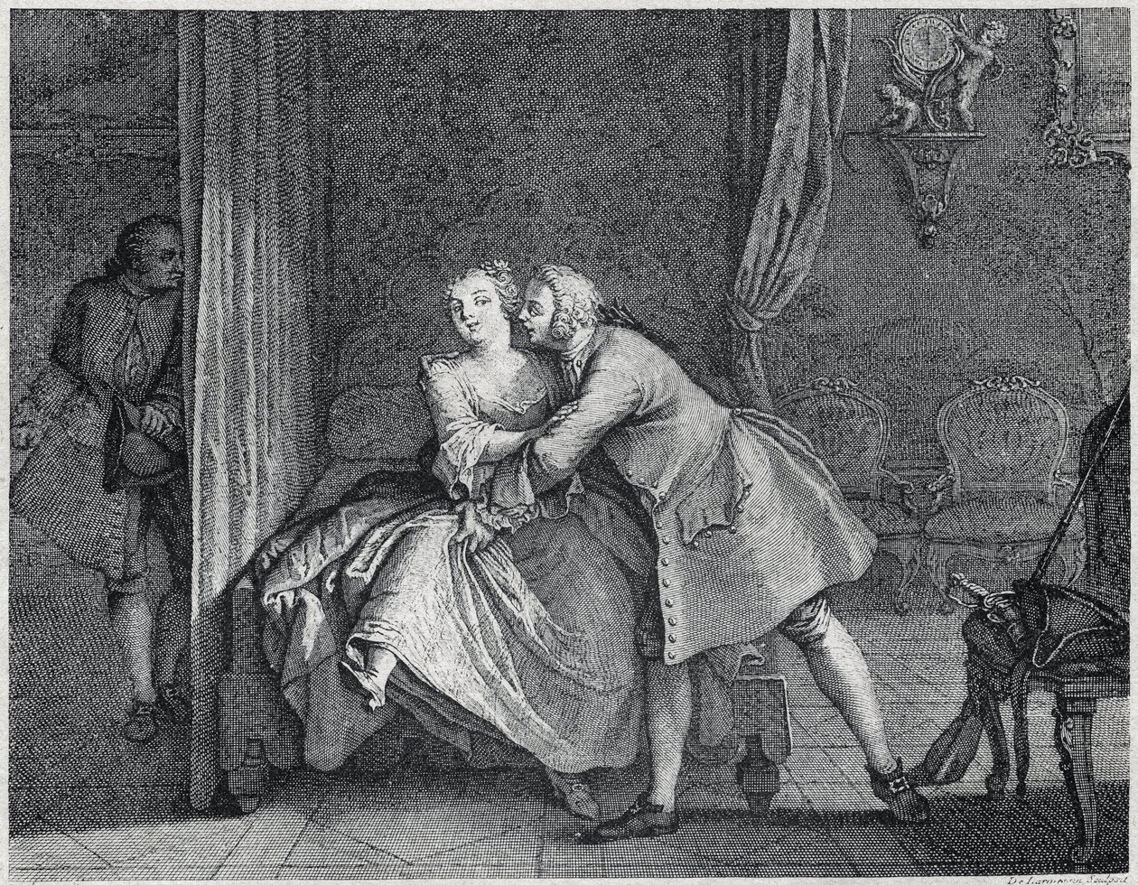 O auricultor e a ilustração do molde para Les contes de La Fontaine, cerca de 1743". gravura de Charles-Nicolas Cochin (1715-1790). de Charles Nicolas II Cochin