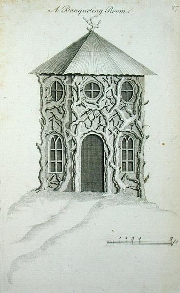 Uma Sala de Banquete, de "Arquitetura Ornamental no Gótico, Chinês e Gosto Moderno", publicado em 1758 (gravura) de Charles Over