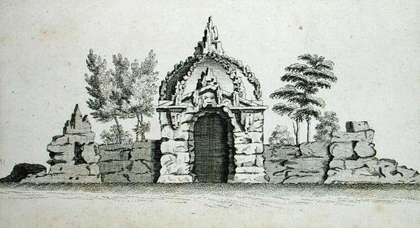 Uma Gruta, de "Arquitectura Ornamental no Gótico, Chinês e Gosto Moderno", publicado em 1758 (gravura) de Charles Over