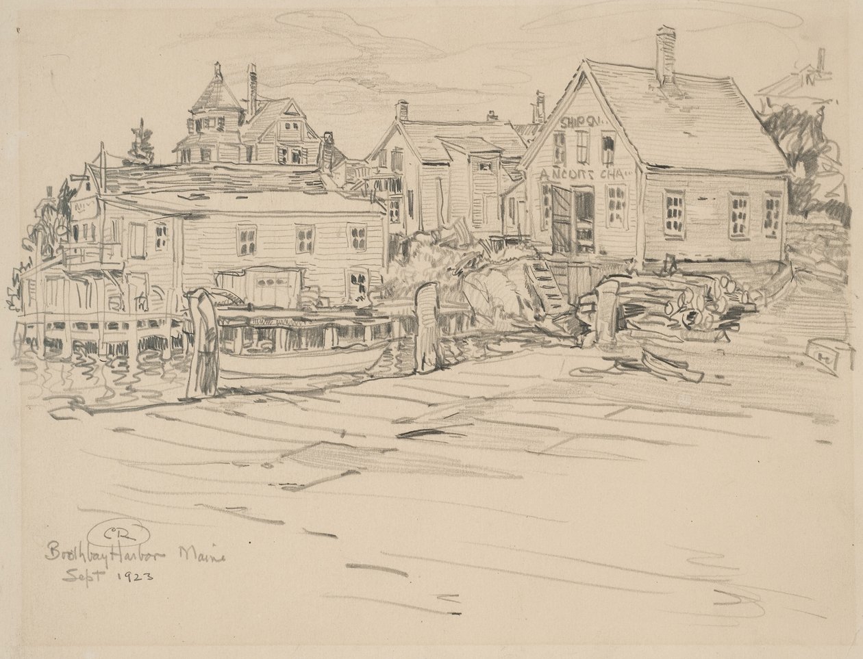 Boothbay Harbor, Maine, 1923 (grafite sobre papel) de Charles P. Reiffel