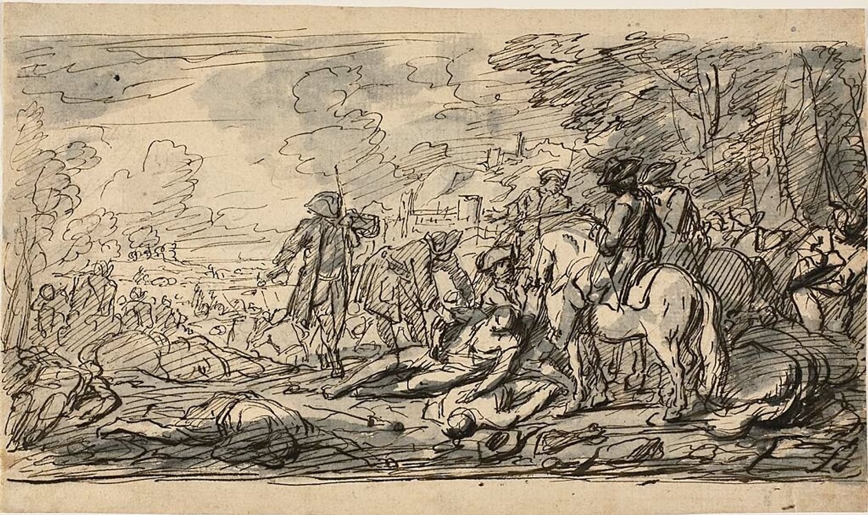 Cavalaria a vigiar os feridos de Charles Parrocel