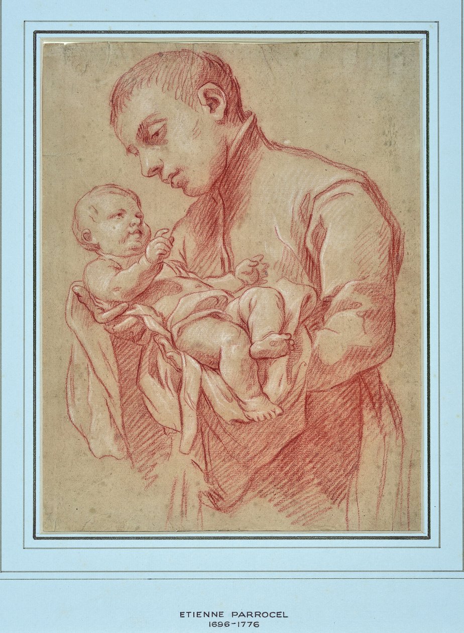 Jovem religioso segurando uma criança (desenho) de Charles Parrocel