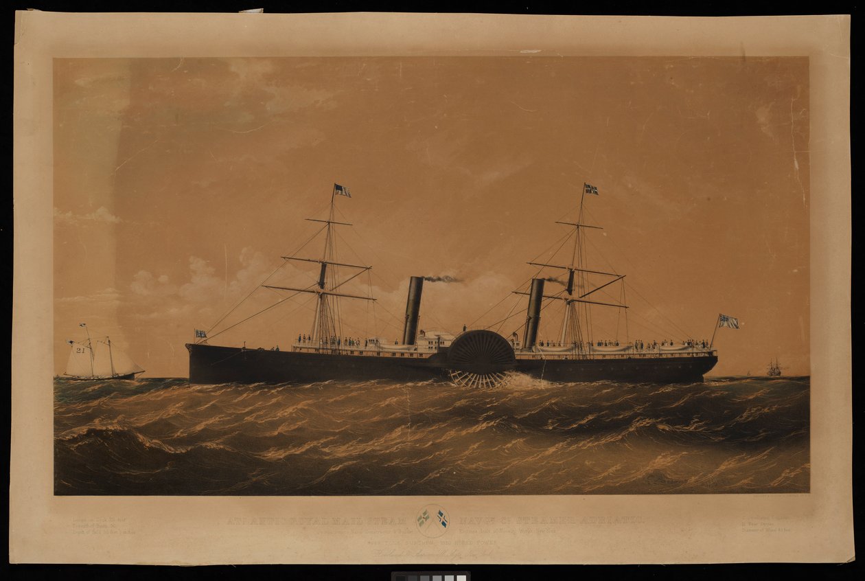 Atlantic Royal Mail Steam Navgn. Co. Steamer Adriatic... (litografia, com suporte em linho) de Charles Parsons