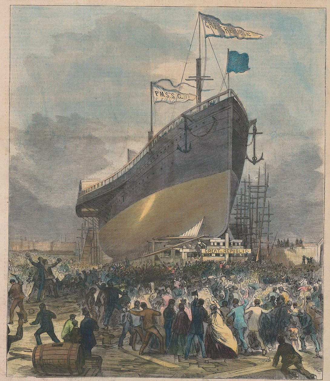 Lançamento do Sea Steamer Great Republic, pub. 24 de novembro de 1866. de Charles Parsons