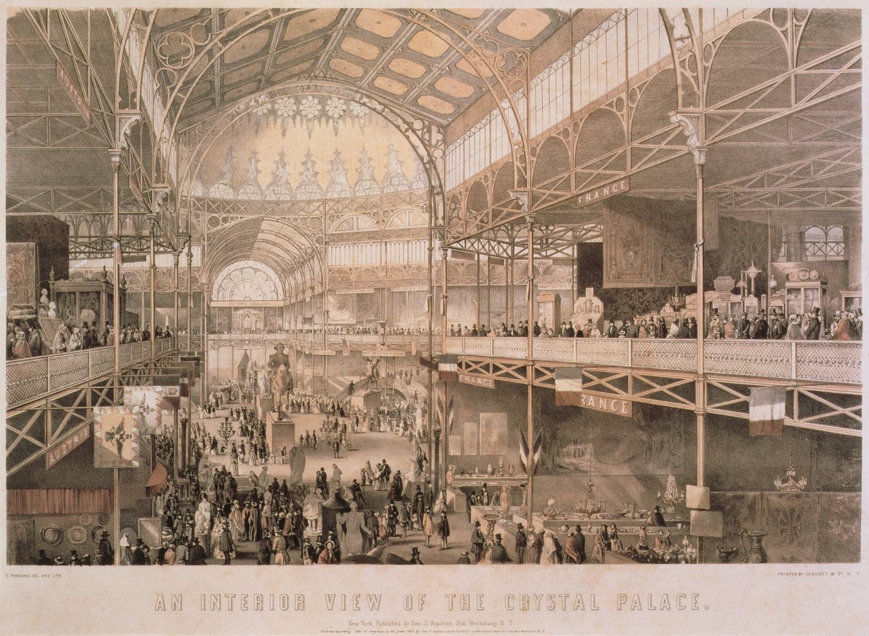 O Interior do New York Crystal Palace, pub. por Endicott & Co., Nova York, 1855 de Charles Parsons