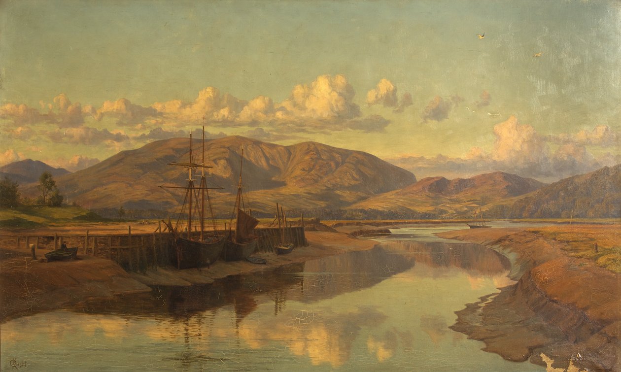 Old Wigtown Quay e Cairnsmuir, c.1890 (óleo sobre tela) de Charles Parsons Knight
