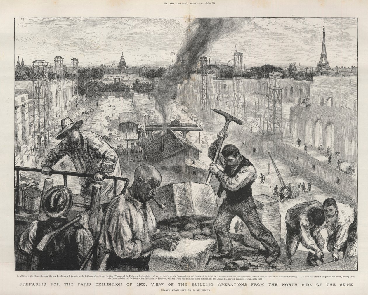 Preparando-se para a exposição de Paris de 1900: visão das operações de construção do lado norte do Sena. de Charles Paul Renouard