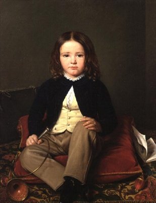 Retrato de um Rapaz sentado numa Almofada segurando uma Trompa de Charles Paulin Francois Matet