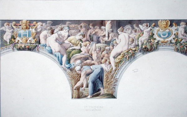 Sra. 1014 Frieze do salão de baile de Fontainebleau, prato de um álbum (aquarela e lápis sobre papel) de Charles Percier