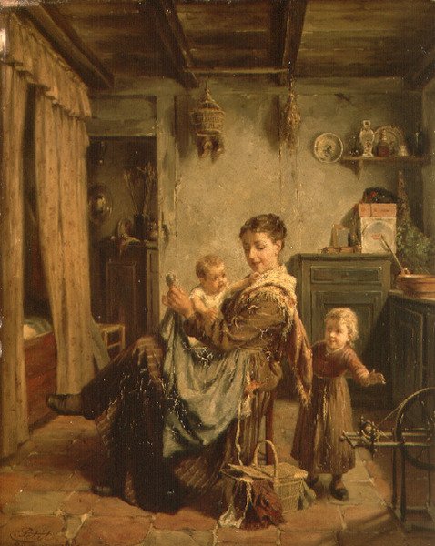 Cache-Cache, um interior com mãe e filho de Charles Petit
