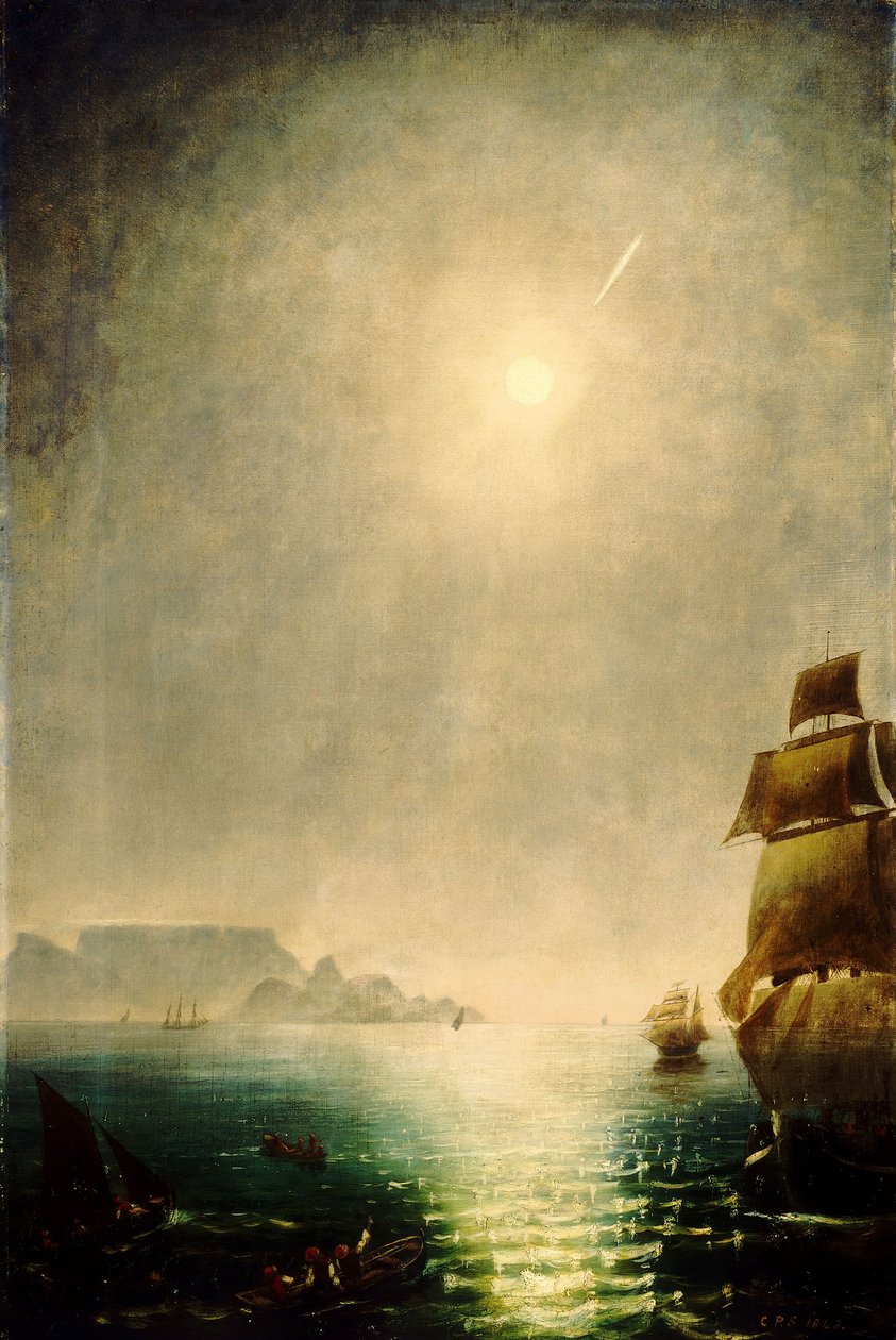 Vista ao luar sobre Table Bay mostrando o Grande Cometa de 1843 de Charles Piazzi Smyth