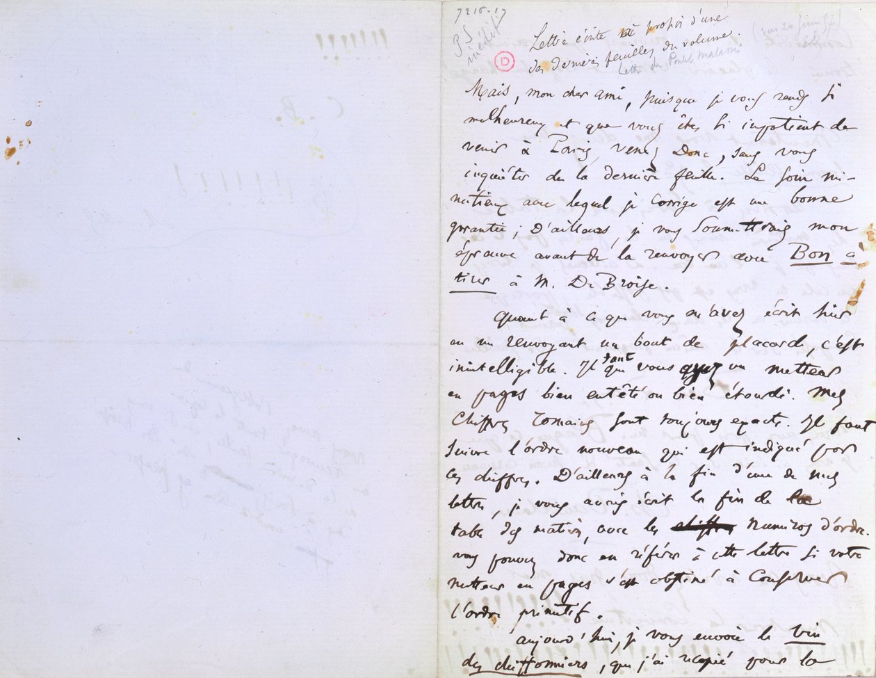 2ª página de uma carta ao editor da Baudelaire Auguste Poulet-Malassis (1825-78) sobre a publicação de 