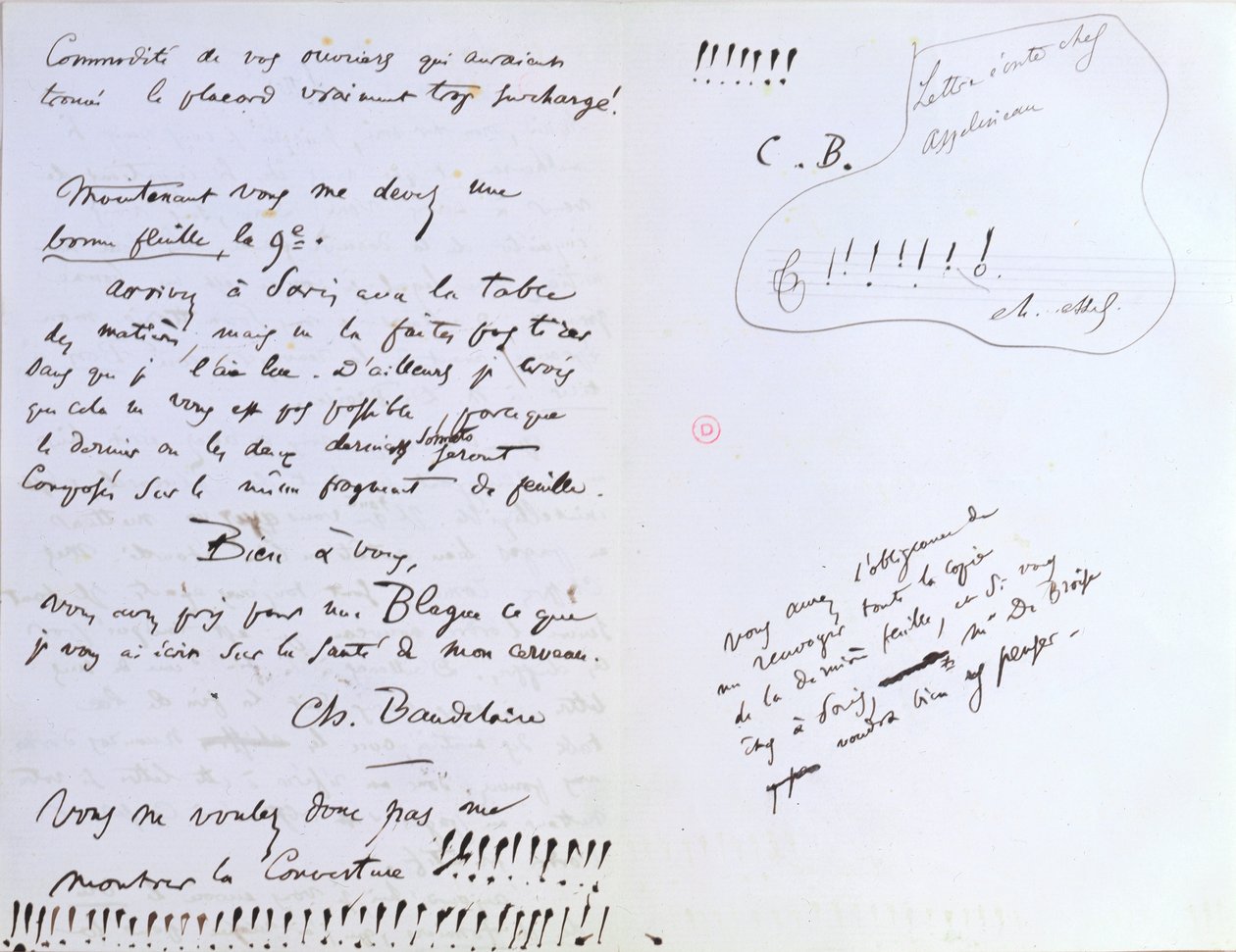 Última página de uma carta ao editor da Baudelaire Auguste Poulet-Malassis (1825-78) sobre a publicação de 