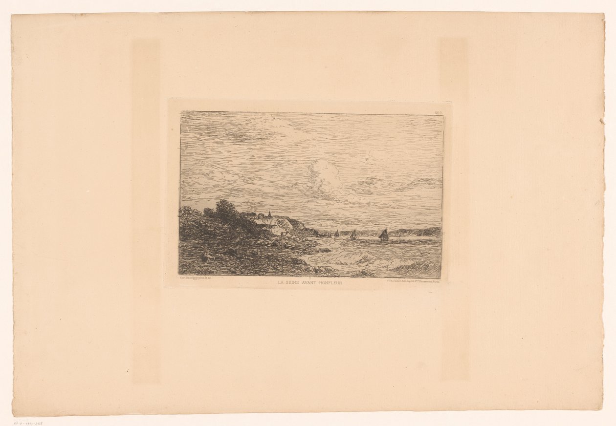 Vista do Sena em Honfleur La Seine antes de Honfleur (título no objeto) de Charles Pierre Daubigny