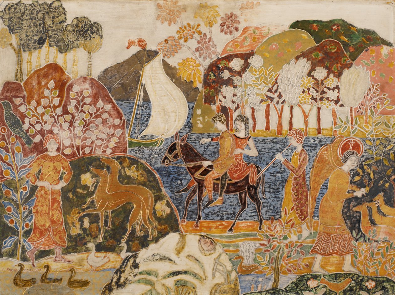 Casal sobre uma Mula (óleo sobre tela) de Charles Prendergast