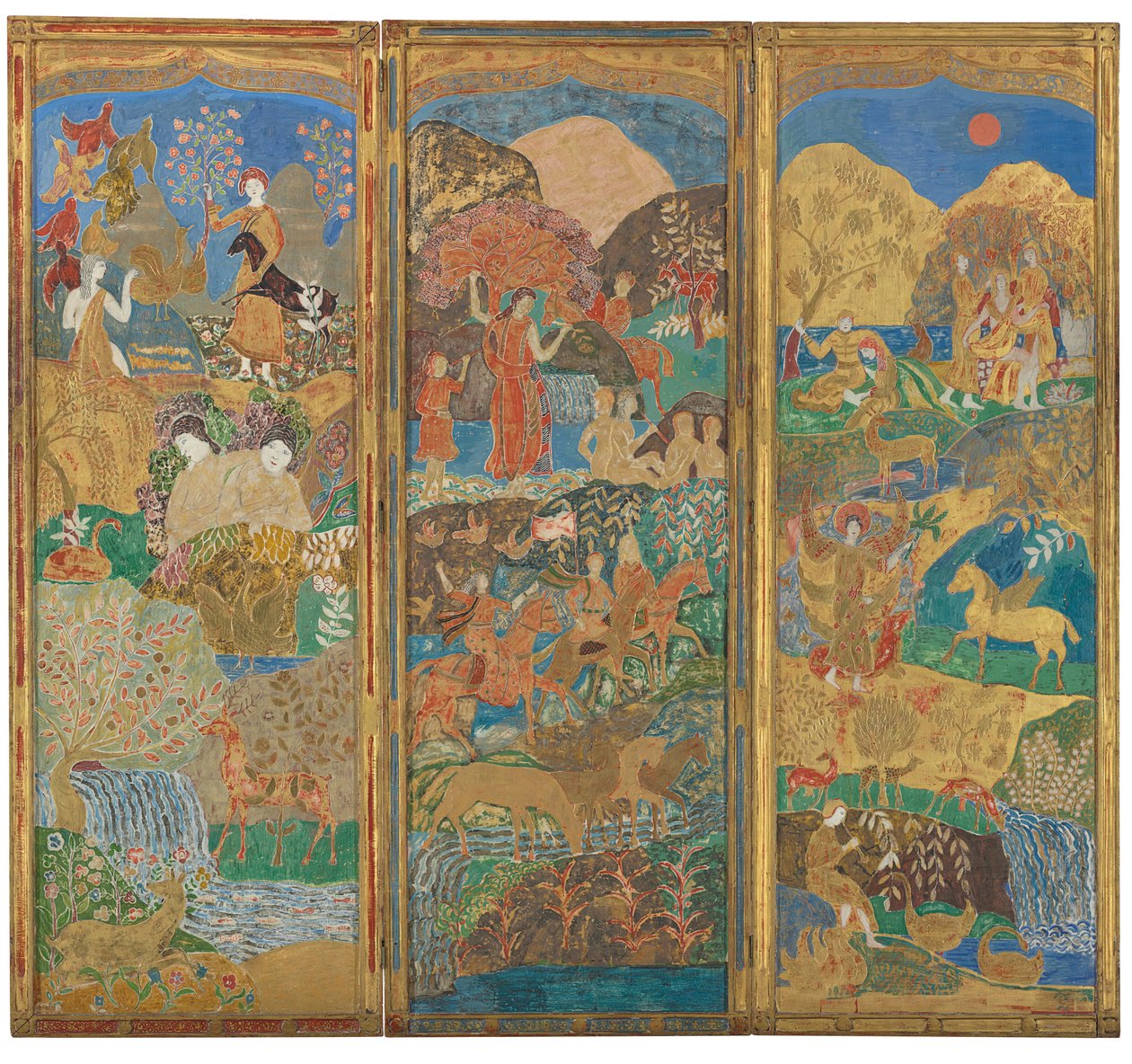 Tela de Três Painéis, c.1916-17 (óleo e folha de ouro sobre madeira gessoed) de Charles Prendergast