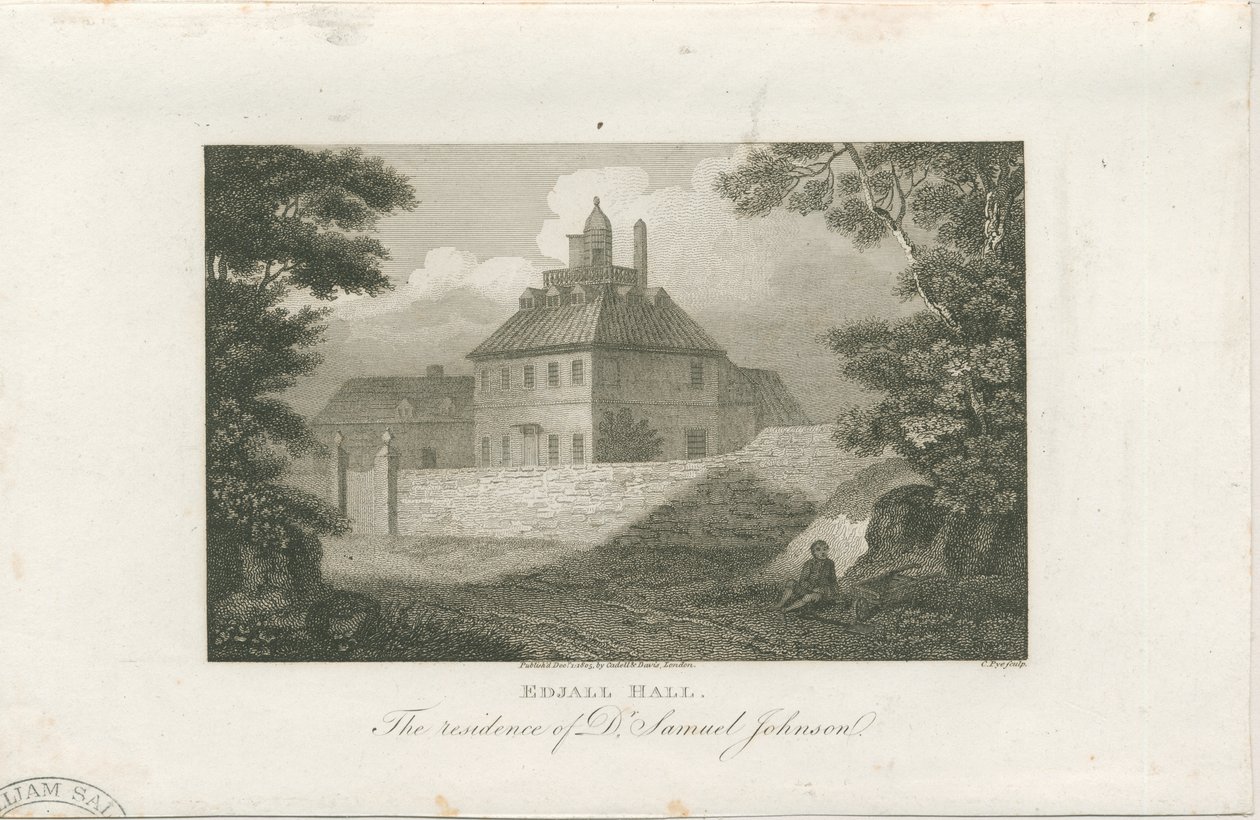 Lichfield - Edial Hall: gravura, nd [c 1805] (impressão) de Charles Pye