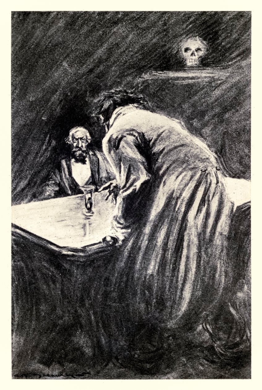 Sofre que eu tome este copo na minha mão" do "Strange Case of Dr Jekyll and Mr Hyde" de Robert Louis Stevenson (1850-1894) ilustrado por Charles Raymond Macauley (1871-1934) de Charles Raymond Macauley