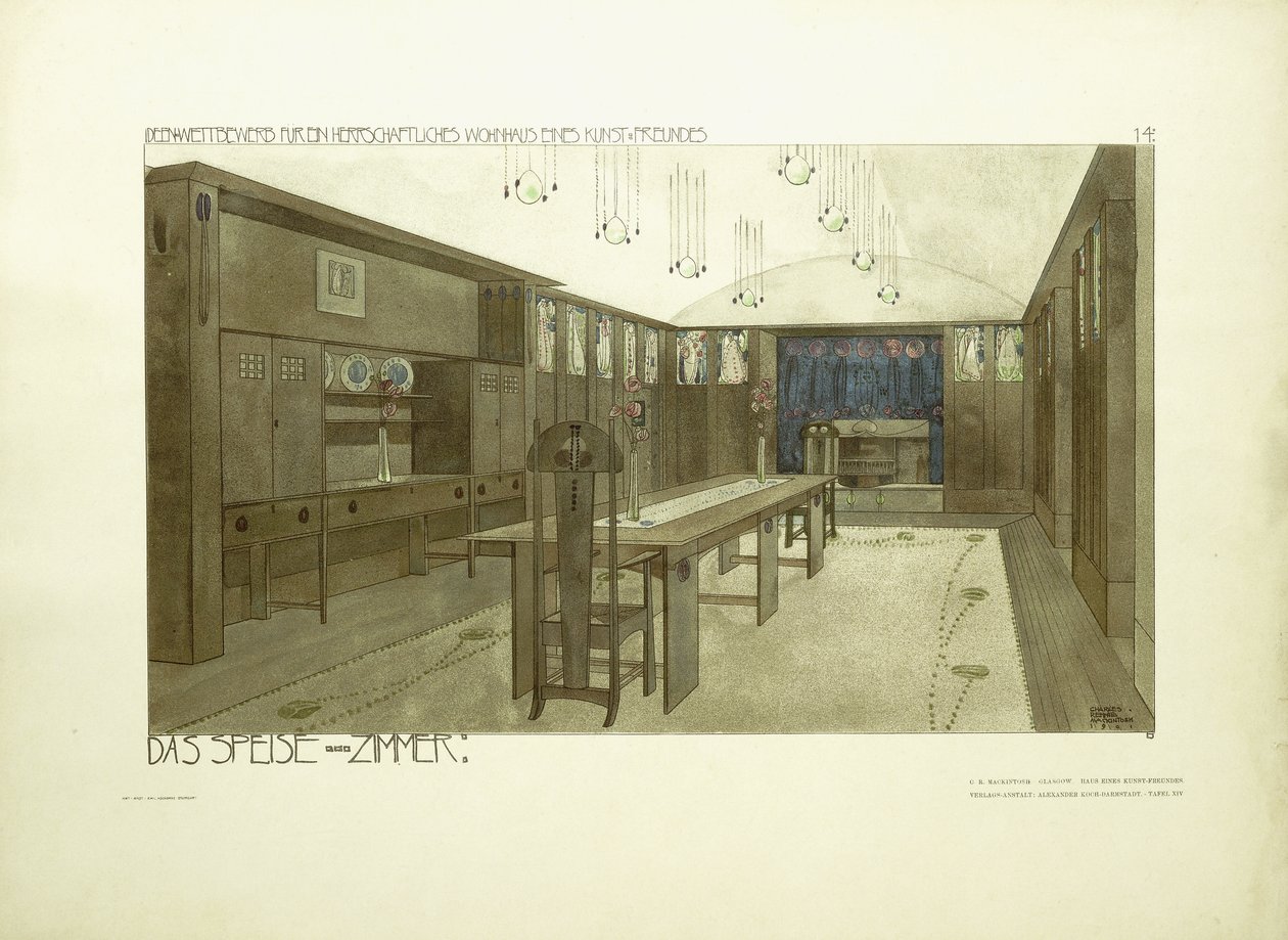 Sala de jantar, c.1901 (litografia colorida) de Charles Rennie (after) Mackintosh