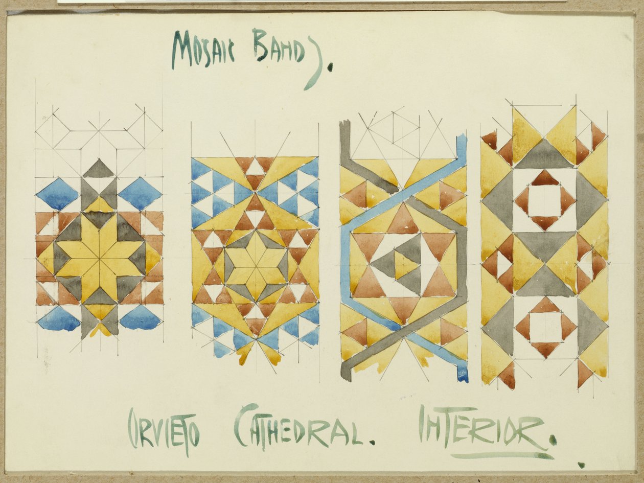 Uma folha de estudos de faixas de mosaico, Catedral de Orvieto, 1891 de Charles Rennie Mackintosh
