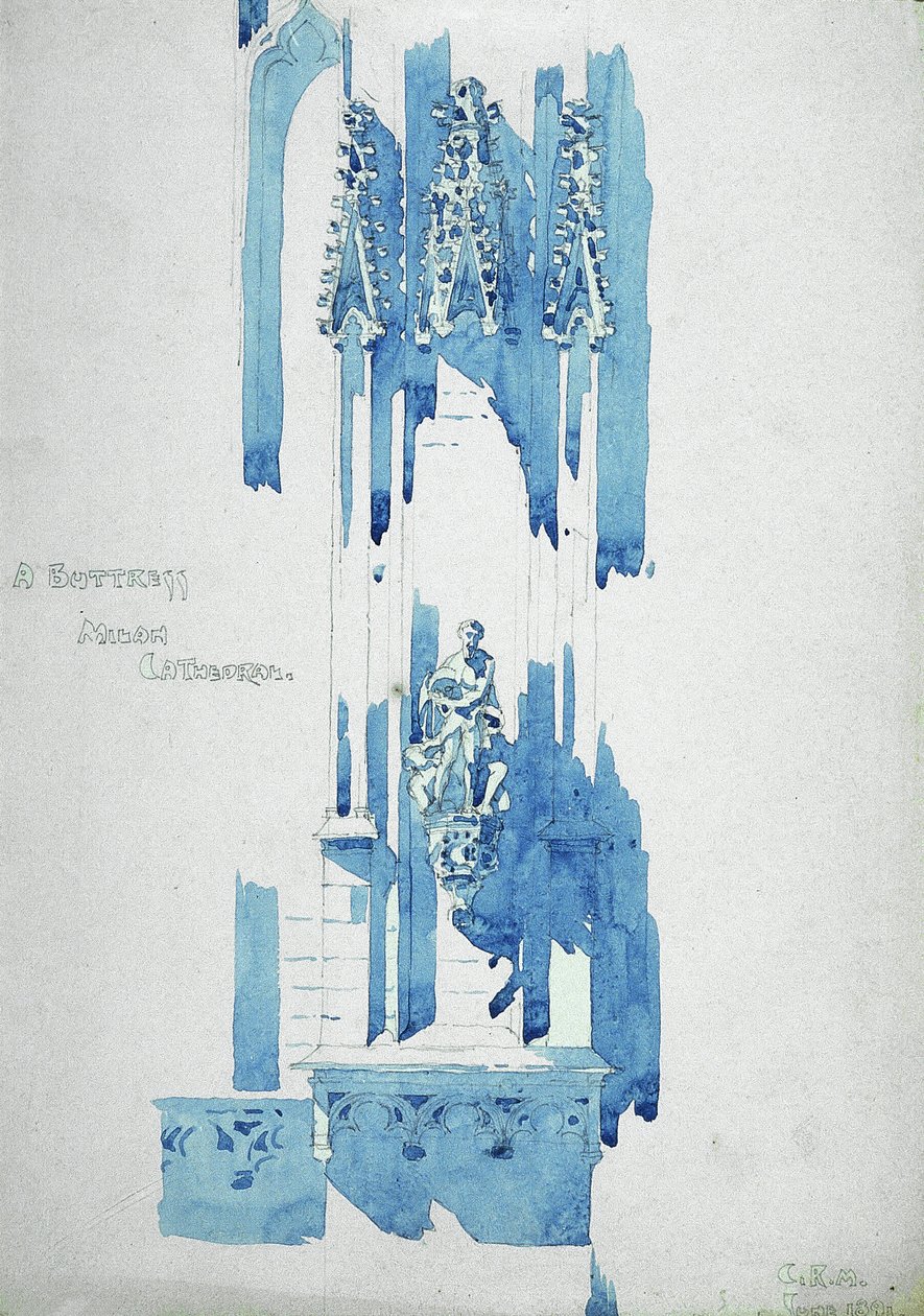 Buttress, Milan Cathedral, 1891 (lápis e aquarela sobre papel) de Charles Rennie Mackintosh