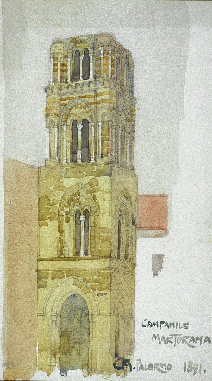 Campanile Martorama, Palermo, 1891 (lápis e aquarela) de Charles Rennie Mackintosh