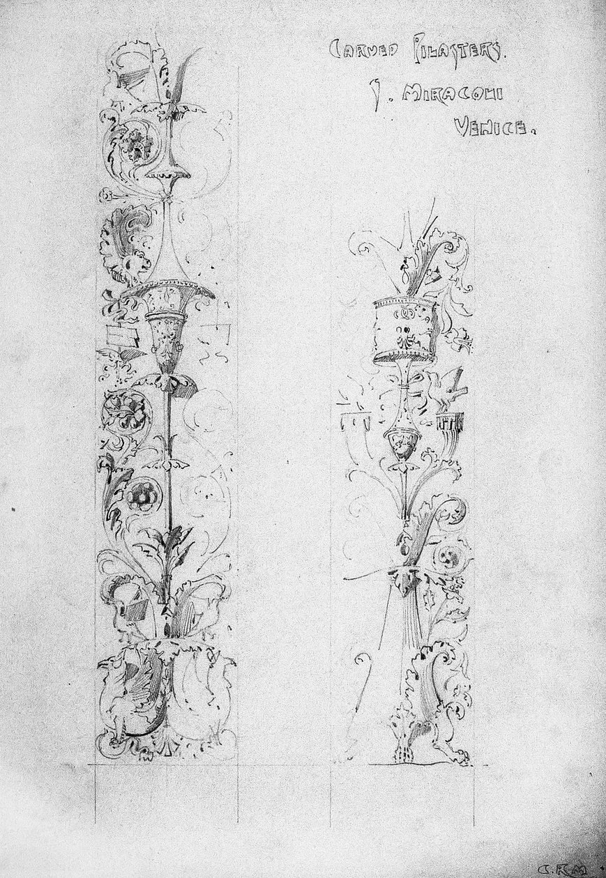 Pilastras esculpidas, S. Miracoli, Veneza, 1891 de Charles Rennie Mackintosh