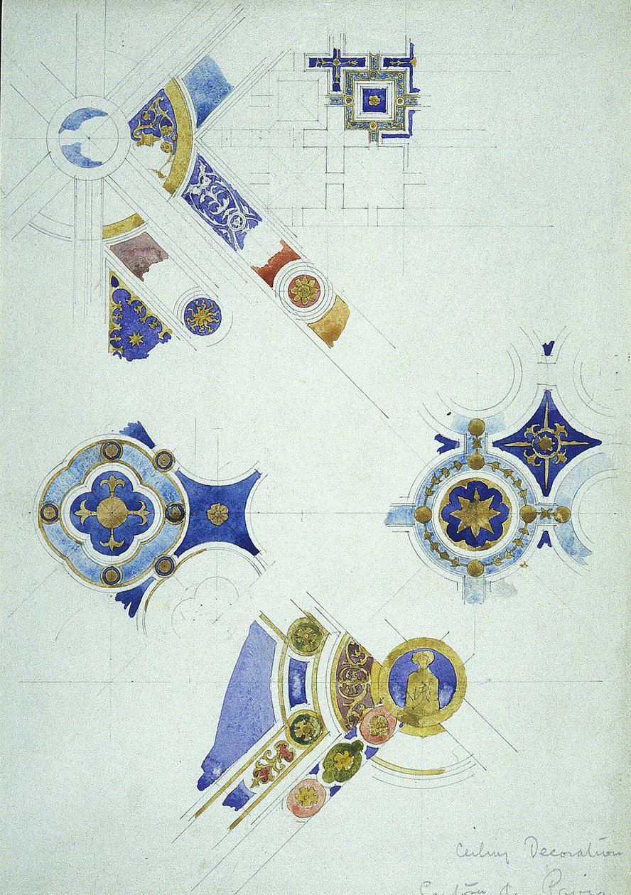 Decoração de teto, Certosa di Pavia, 1891 (lápis e aquarela sobre papel) de Charles Rennie Mackintosh