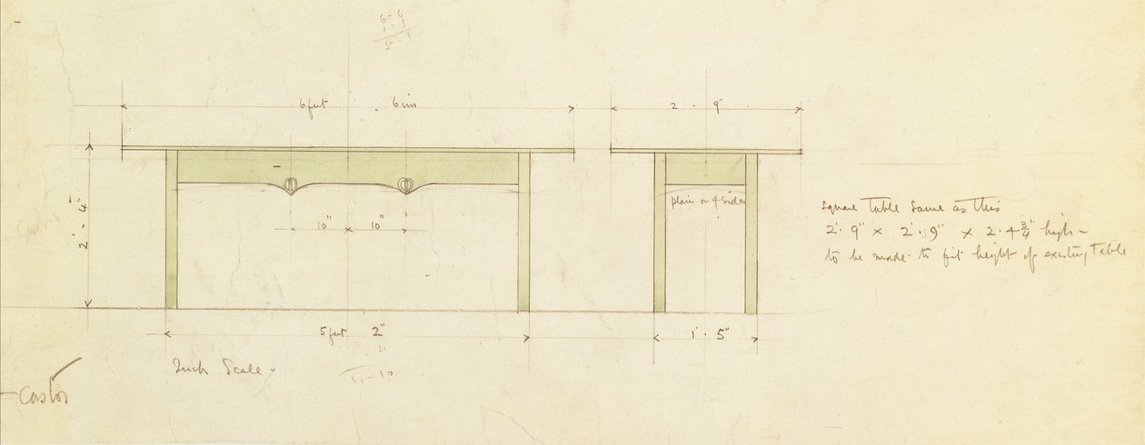 Design para mesa de jantar e mesa pequena (aquarela) de Charles Rennie Mackintosh