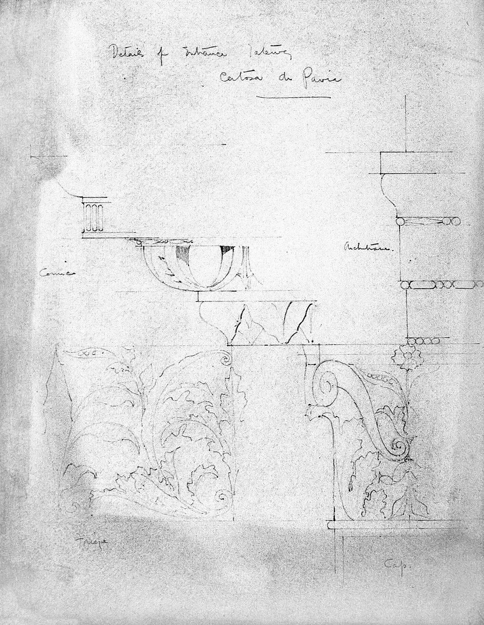 Detalhes da porta de entrada, Certosa di Pavia, 1891 de Charles Rennie Mackintosh