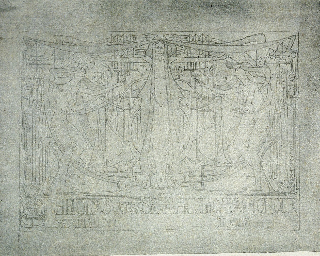 Diploma de Honra, Escola de Arte de Glasgow, 1893 (impressão em aquarela sobre papel de arroz) de Charles Rennie Mackintosh