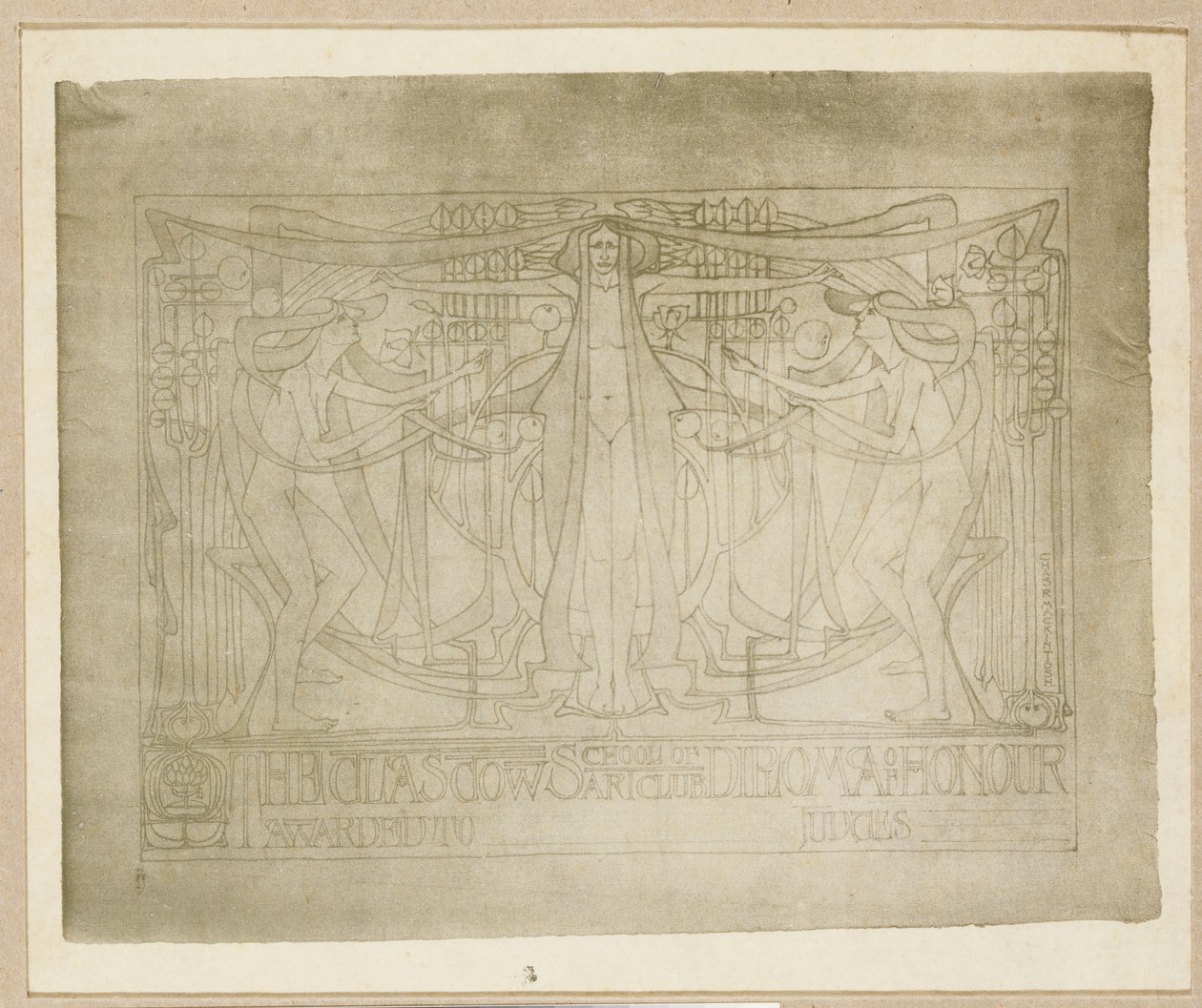 Diploma of Honor ", projetado para o Glasgow School of Art Club, 1894-95 de Charles Rennie Mackintosh