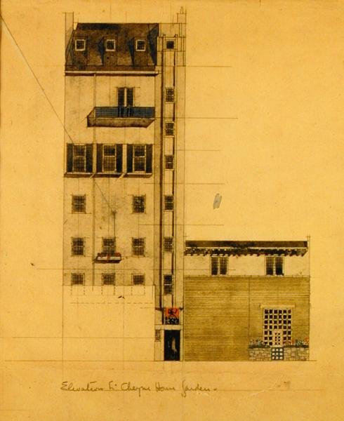Elevação do Estúdio Proposto em Glebe Place e Caminhada de Cheyne Superior de Charles Rennie Mackintosh
