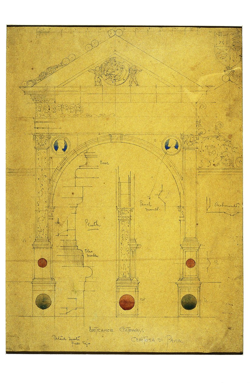 Entrada Gateway, Certosa di Pavia, 1891 (lápis e aquarela sobre papel) de Charles Rennie Mackintosh
