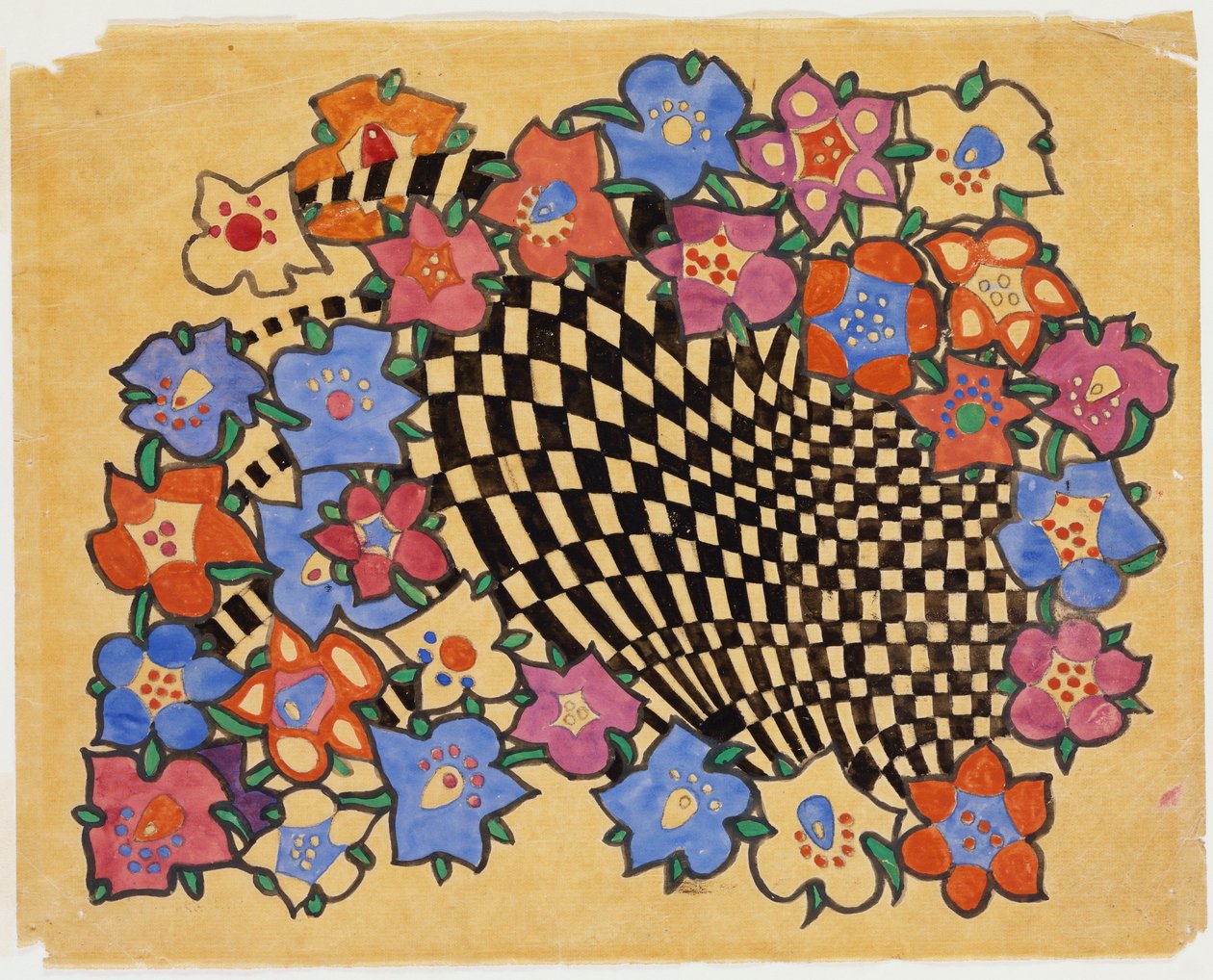 Design de tecido floral e xadrez, c.1916 de Charles Rennie Mackintosh