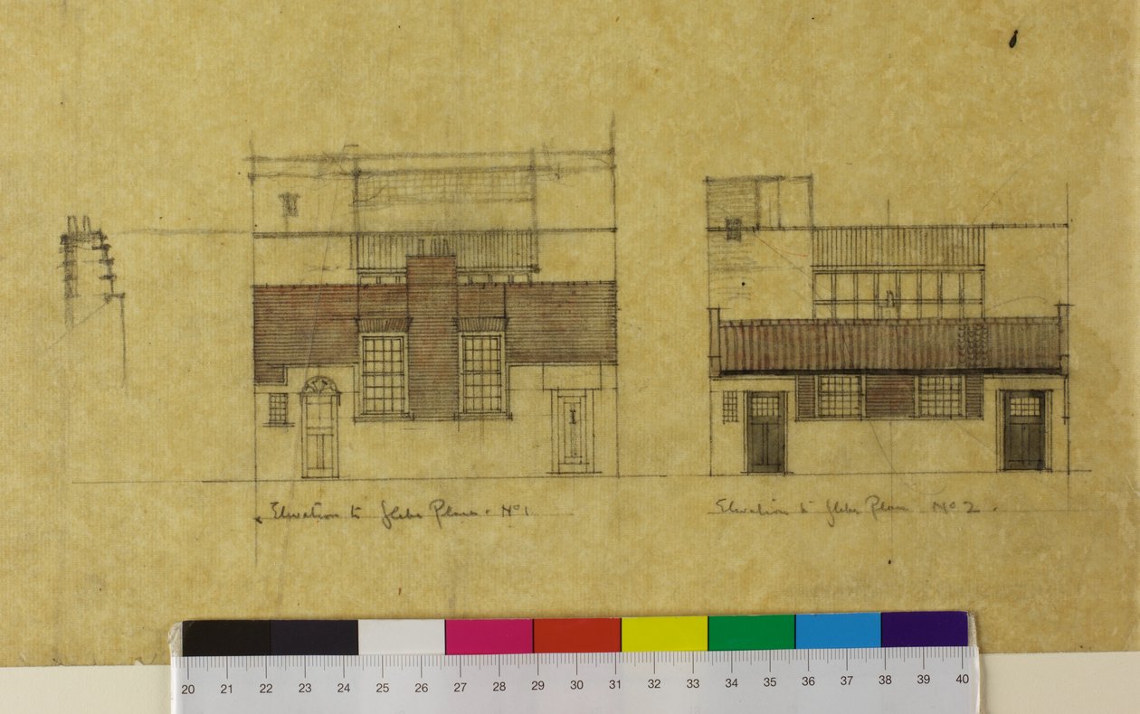 Harold Squire Studio: elevações, elevação alternativa ao Glebe Place de Charles Rennie Mackintosh