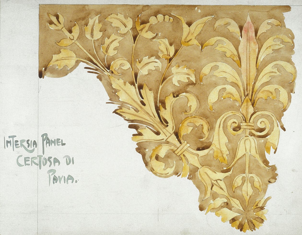 Painel Intarsia, Certosa di Pavia, 1891 (lápis e aguarela sobre papel) de Charles Rennie Mackintosh