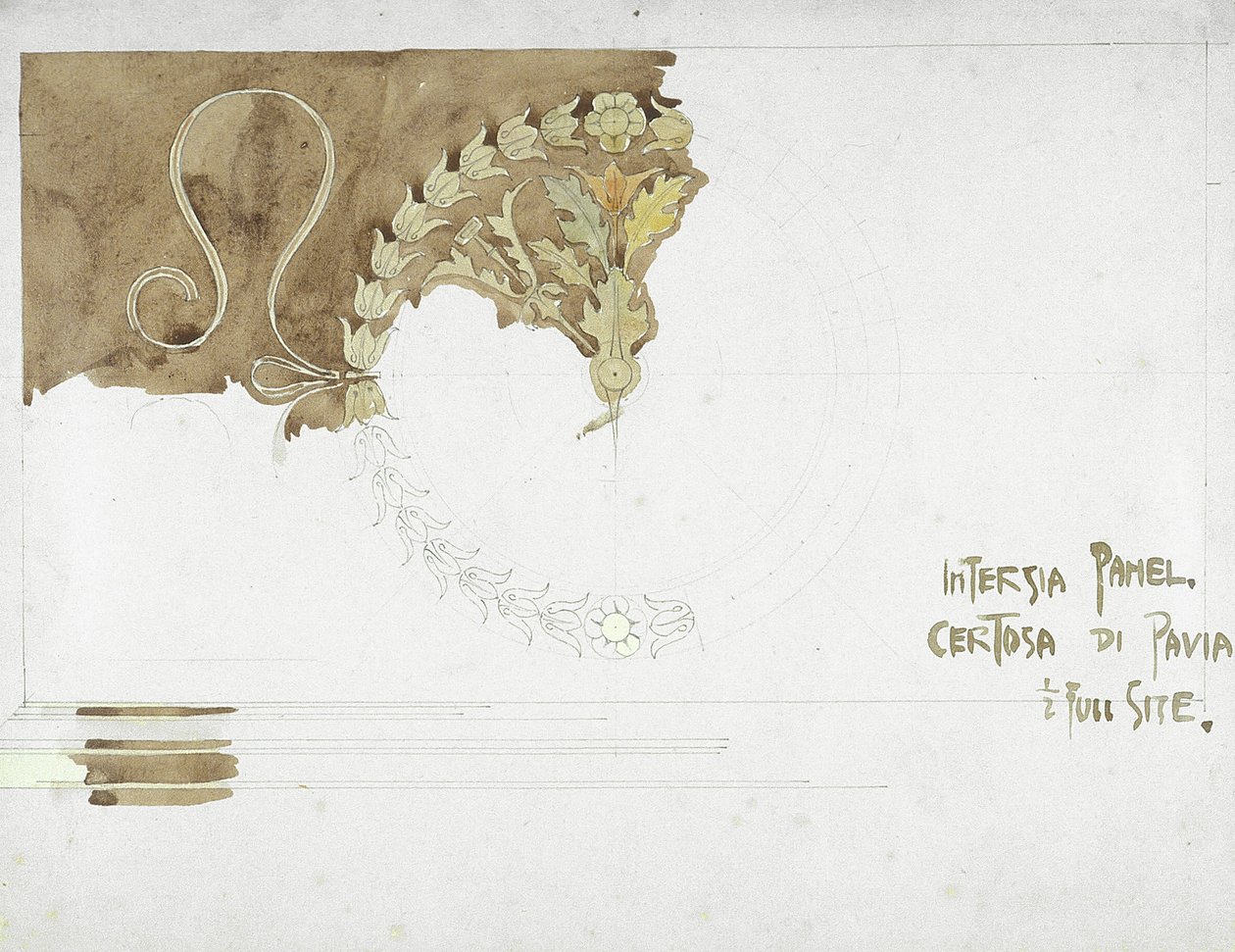 Painel Intarsia, Certosa di Pavia, 1891 (lápis e aguarela sobre papel) de Charles Rennie Mackintosh