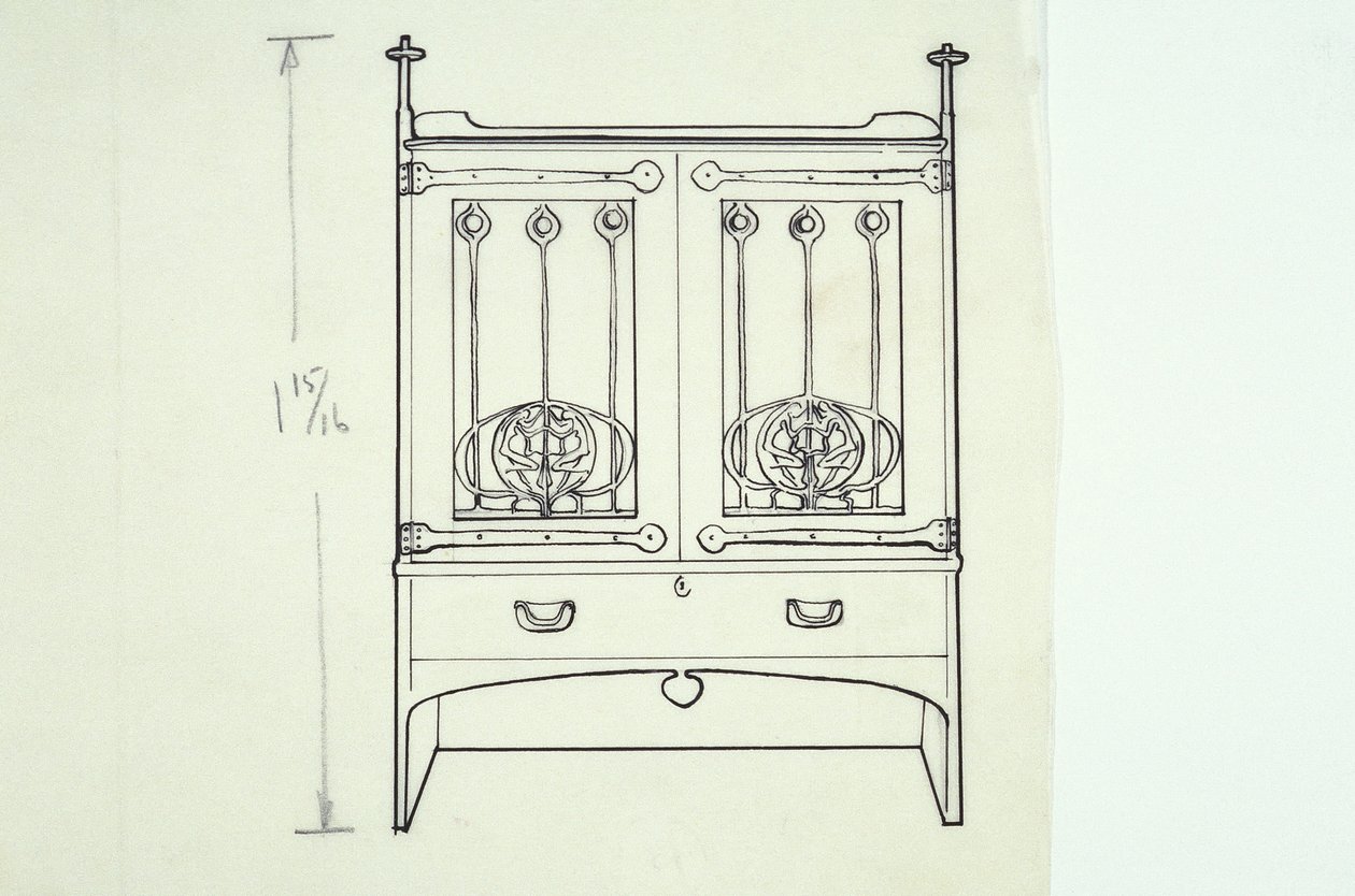 Desenho de linha de mobiliário (uma penteadeira), c.1910 (tinta sobre papel) de Charles Rennie Mackintosh