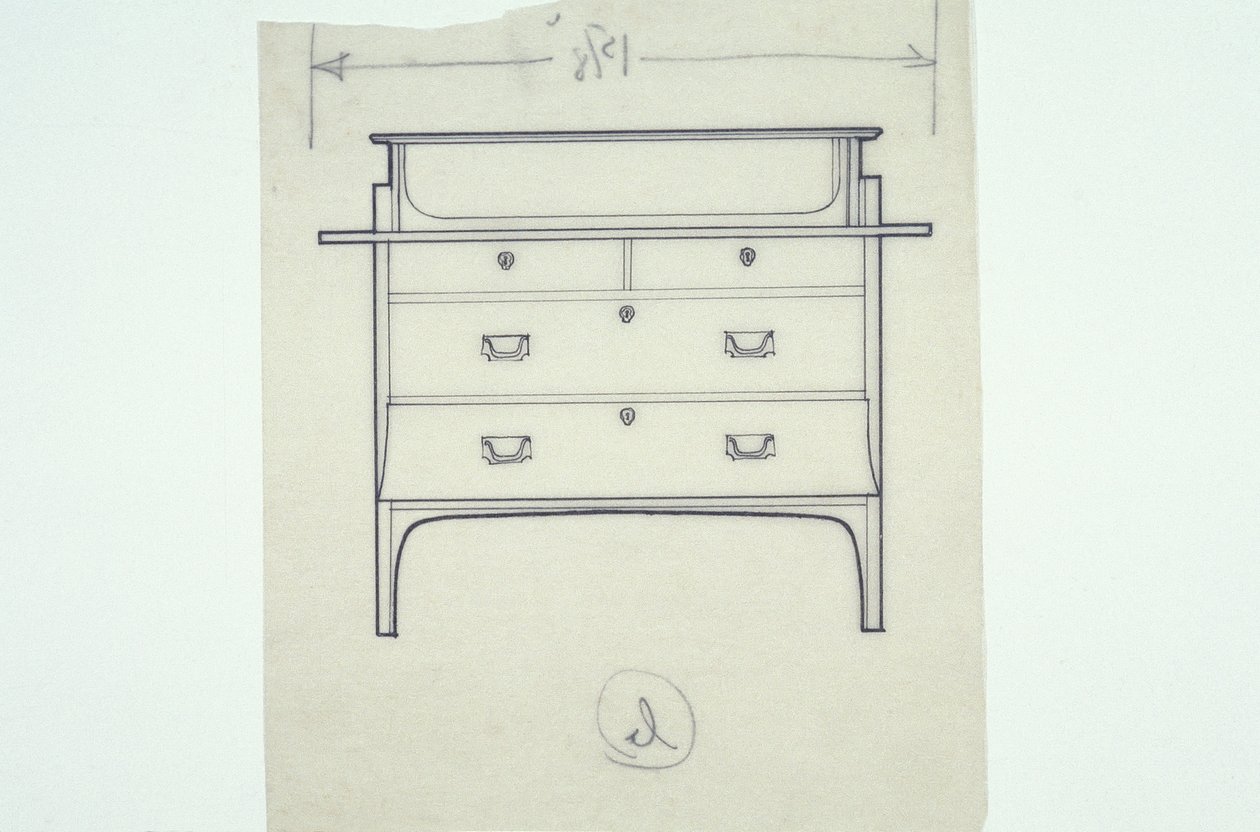 Desenho de linha de mobiliário (um contentor com painéis pintados), c.1910 (tinta sobre papel) de Charles Rennie Mackintosh