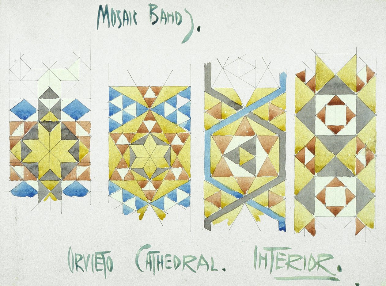 Bandas de mosaico, Catedral de Orvieto, Interior, 1891 (lápis e aquarela sobre papel) de Charles Rennie Mackintosh