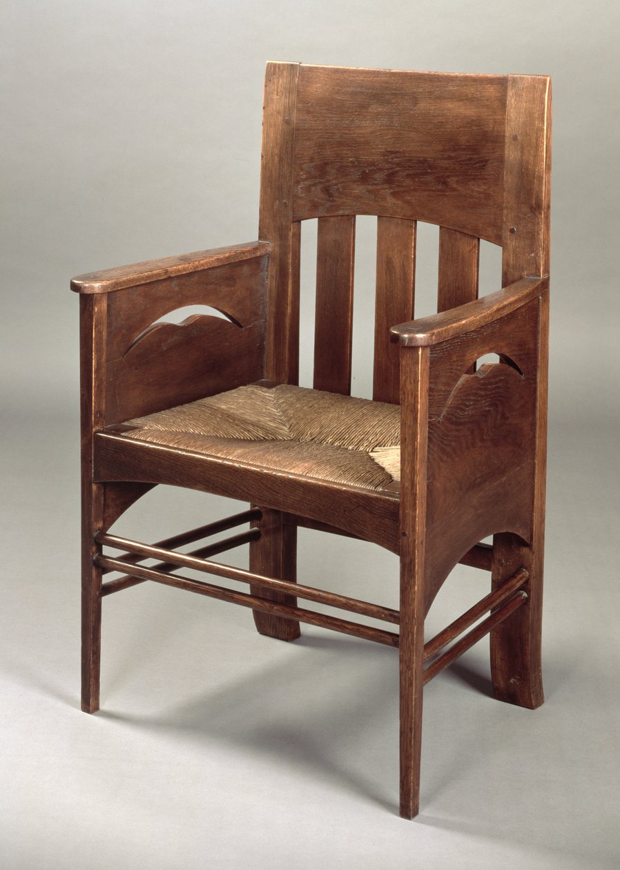 Poltrona de Carvalho, c.1897 (madeira de carvalho e junco) de Charles Rennie Mackintosh