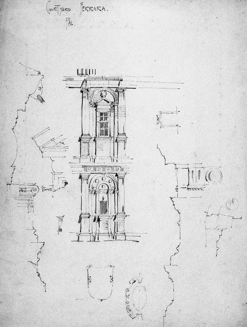 Palácio Courtyard, Ferrara, 1891 de Charles Rennie Mackintosh