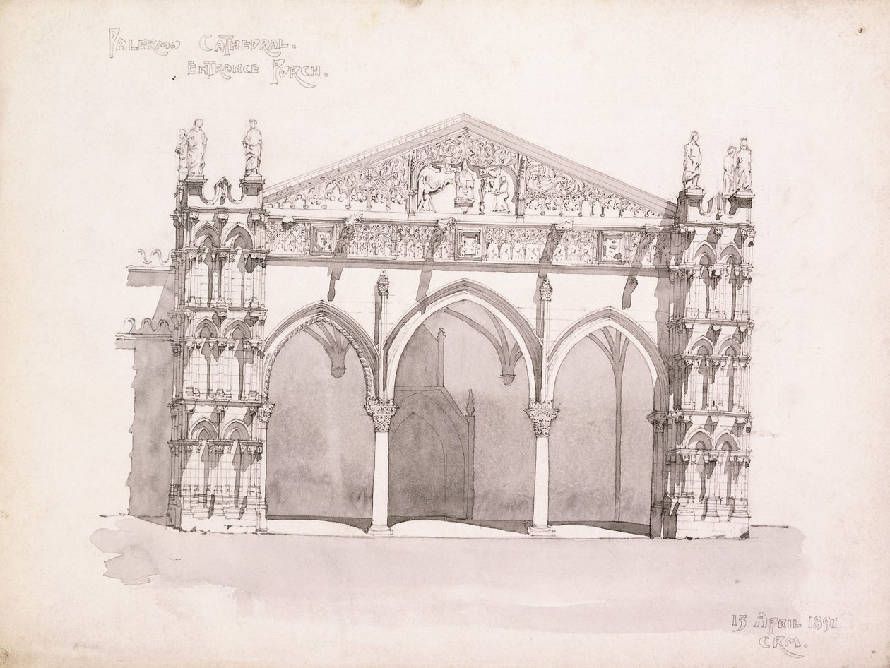 Catedral de Palermo, estudo do pórtico de entrada de Charles Rennie Mackintosh