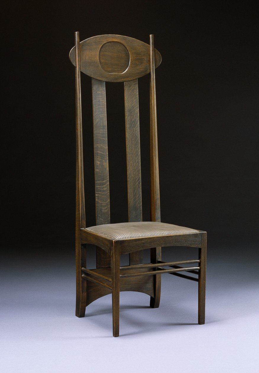 Cadeira de encosto alto rara e importante, c.1898-99 (carvalho) de Charles Rennie Mackintosh