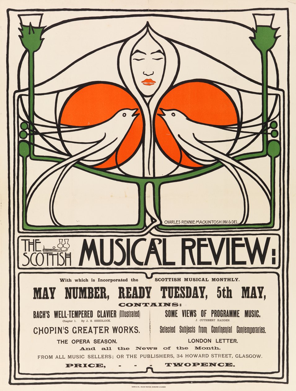 Scottish Musical Review (impressão planográfica, litografia, papel) de Charles Rennie Mackintosh