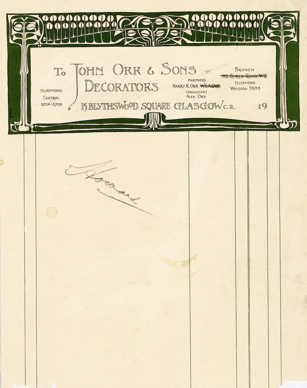Design de papelaria para John Orr & Sons, Glasgow, c.1894-1898 (papel impresso) de Charles Rennie Mackintosh