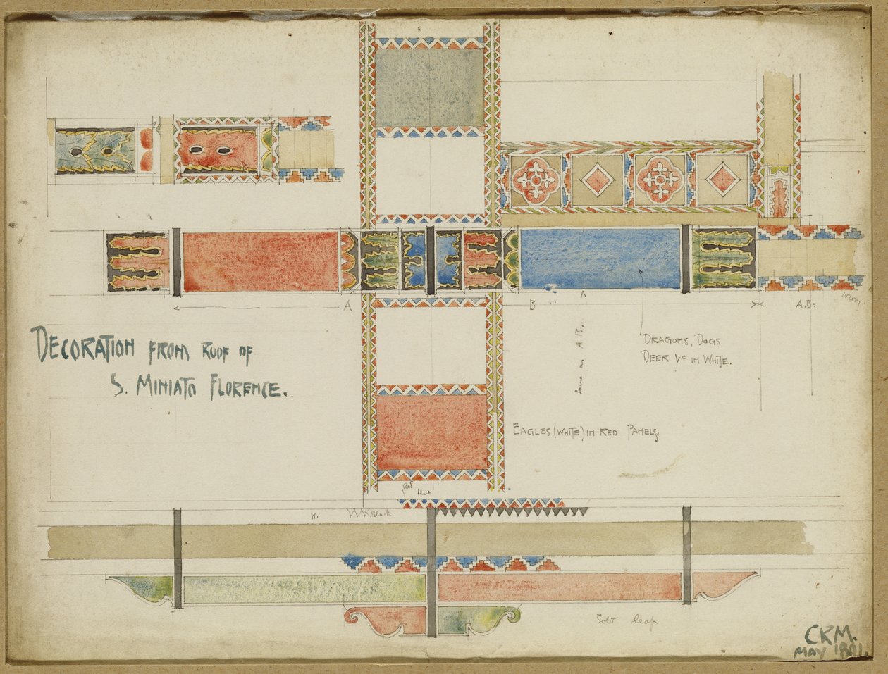 Estudos de painéis decorativos de teto, San Miniato, Florença, 1891 de Charles Rennie Mackintosh