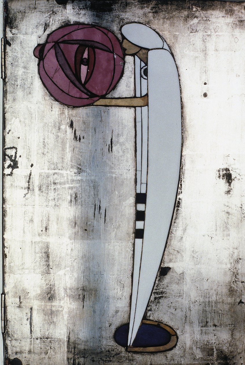 Armário branco projetado para a Sra. Rowat, 1902 (madeira, vitral, esmalte) de Charles Rennie Mackintosh